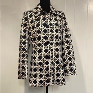 Banana Republic Trench Coat Jacket A-Line Geometric Navy White Size Small